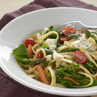 Market day tagliatelle with goat cheese