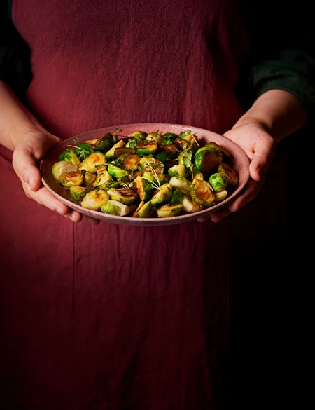 Marmalade glazed sprouts with chestnuts