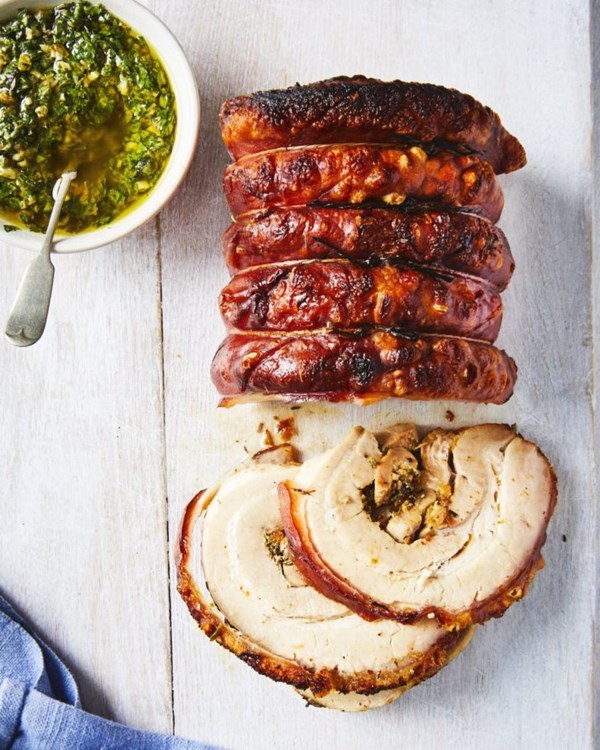 Marmalade porchetta with salsa verde [Cherie Denham]