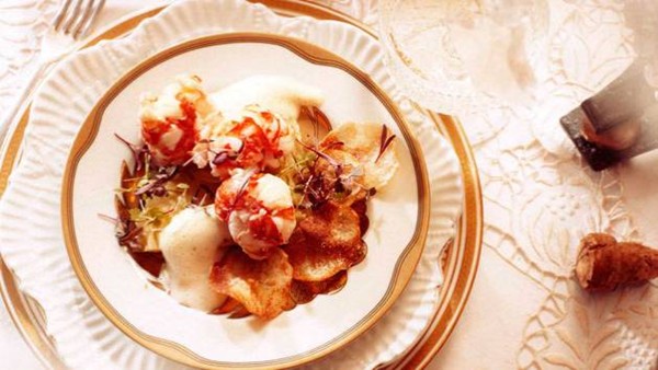 Marron medallions with vanilla sabayon and potato crisps