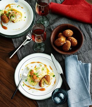 Marron with brandade, potato croquettes and orange caramel
