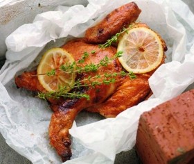 Martin Wishart's crisp chicken with lemon, garlic and thyme cooked under a brick
