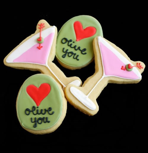 Martini & olive Valentine cookies