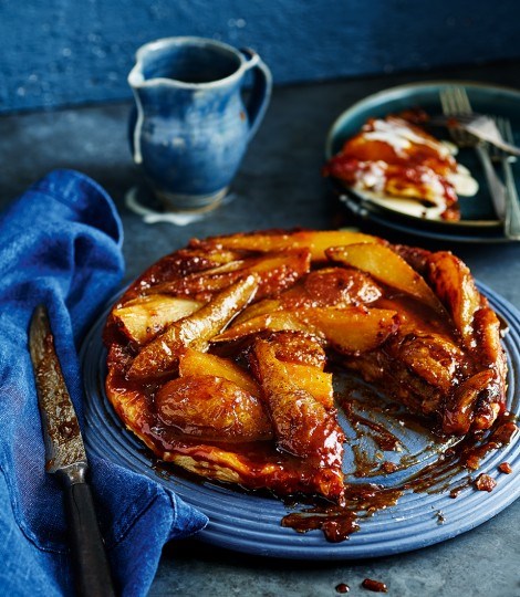 Marzipan and choc-chip pear Tatin