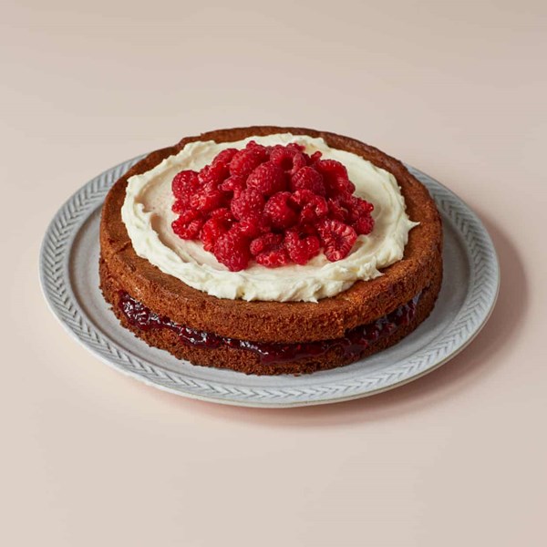 Marzipan and raspberry layer cake