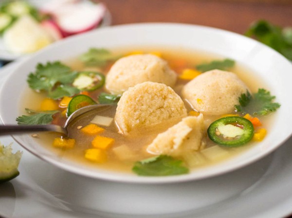 Masa ball soup (Mexican corn dumplings in chicken soup)