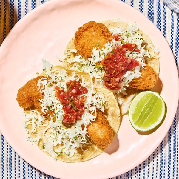 Masa-battered swordfish tacos [Fermín Núñez, Este]