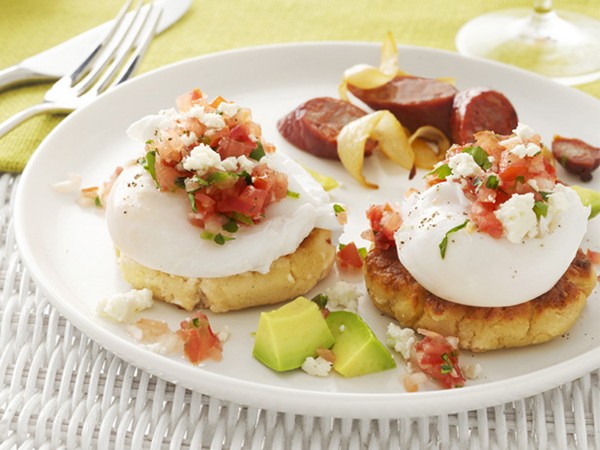Masa corn cakes with poached eggs