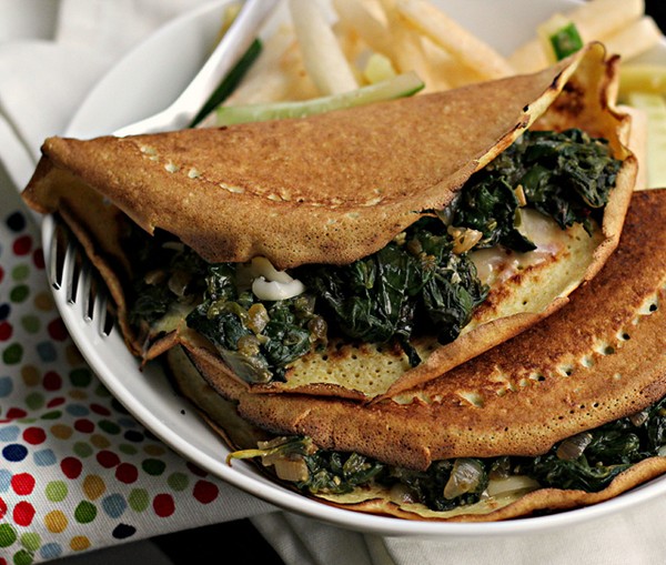 Masa crêpes with chard, chile and cilantro