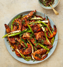 Masala prawns with chilli and Thai basil dressing