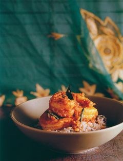 Masala prawns with lemon and pine nut rice