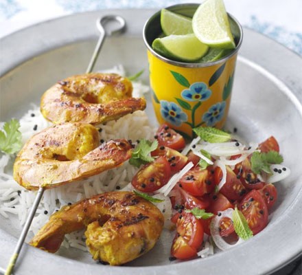 Masala prawns with tomato kachumber 