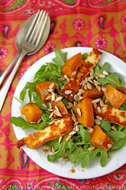 Masala-roasted pumpkin salad with halloumi and rocket