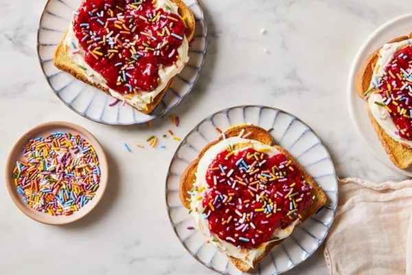 Mascarpone & jam toast with sprinkles