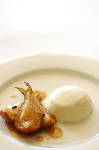 Mascarpone panna cotta with pot roasted pears
