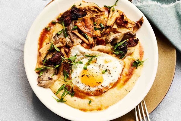 Mascarpone polenta with brown butter mushrooms