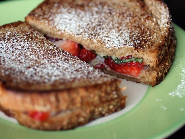 Mascarpone, strawberry, and basil grilled cheese sandwiches