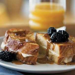 Mascarpone-stuffed French toast with blackberries