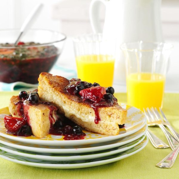 Mascarpone-stuffed French toast with berry topping