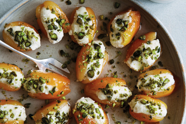 Mascarpone-stuffed poached apricots