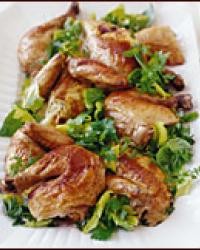 Mascarpone-stuffed roast chicken with spring herb salad