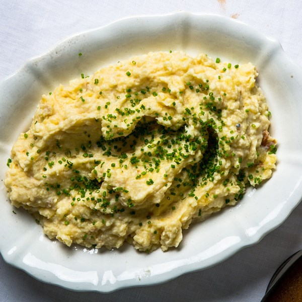 Mashed baked potatoes with chives
