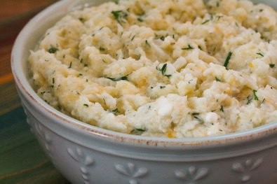 Mashed cauliflower with cheese and dill
