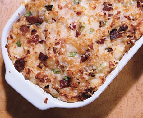 Mashed-potato casserole with smoked Gouda and bacon