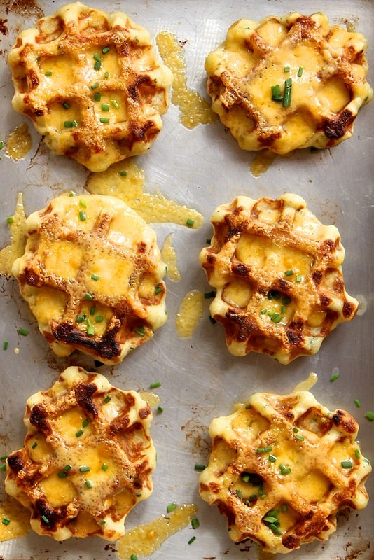 Mashed potato, cheddar and chive waffles
