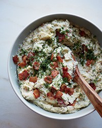 Mashed potatoes with bacon and mustard