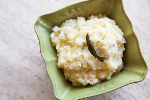 Mashed potatoes with brown butter, goat cheese, and sage