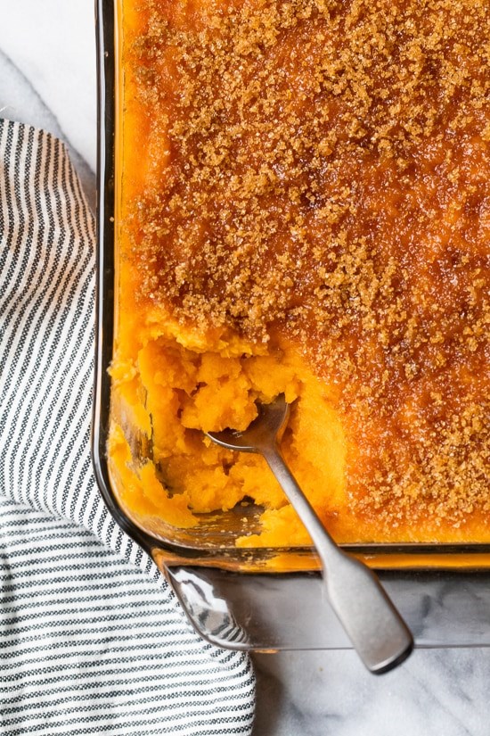 Mashed sweet potatoes brulee