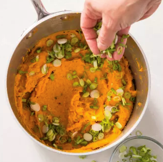 Mashed sweet potatoes with jalapeño, garlic, and scallions