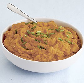 Mashed sweet potatoes with mango chutney