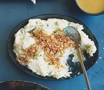 Mashed turnips and potatoes with horseradish bread crumbs