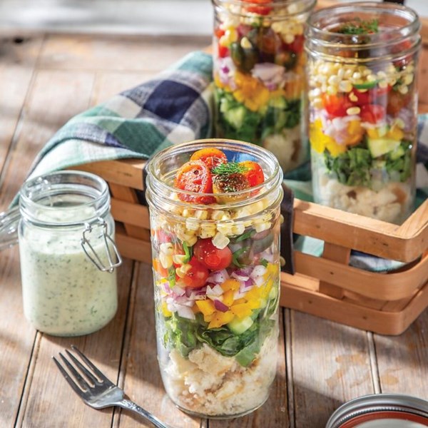 Mason jar cornbread salad with buttermilk vinaigrette