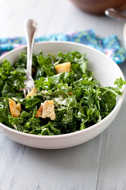 Massaged kale Caesar salad