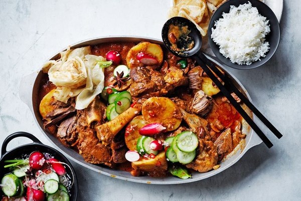 Massaman lamb leg curry with quickled vegetables