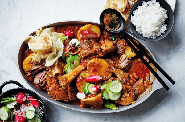 Massaman lamb leg curry with quickled vegetables