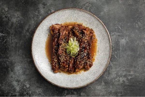 Master stock pork ribs with honey, soy and ginger dressing