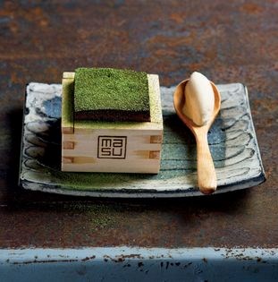 Masu cedar roast chocolate and green tea pudding