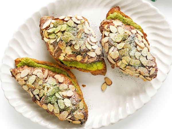 Matcha-almond croissants