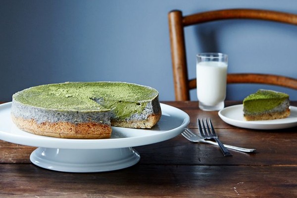 Matcha-black sesame cheesecake