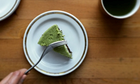 Matcha cheesecake with dark chocolate shortbread base
