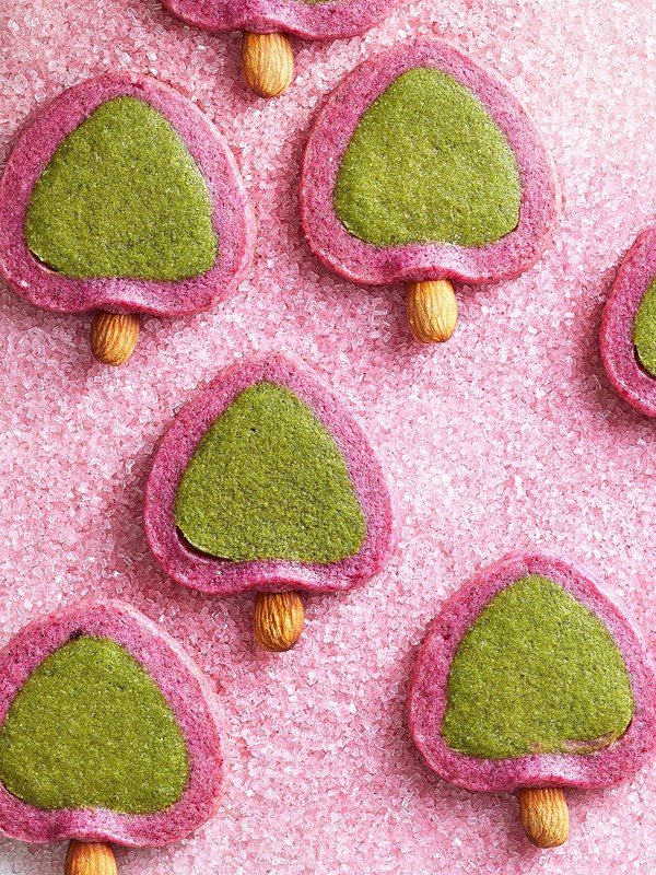Matcha-dragon fruit slice-and-bake trees