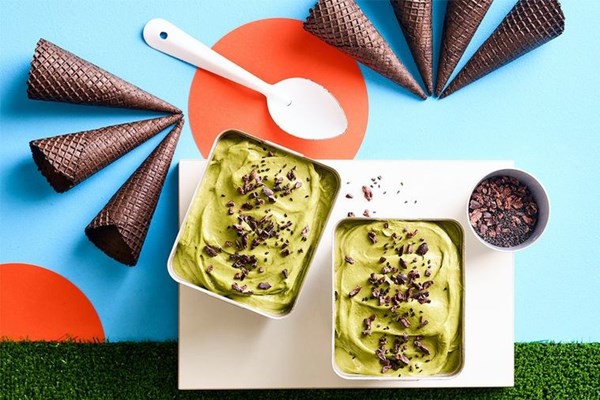 Matcha 'ice cream' and black sesame crunch