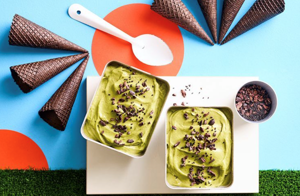 Matcha 'ice-cream' and black sesame crunch
