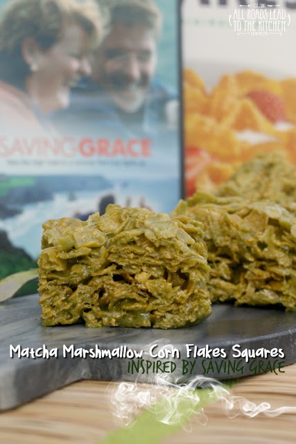 Matcha marshmallow corn flakes squares