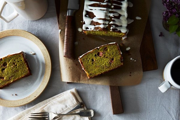 Matcha-rhubarb loaf cake