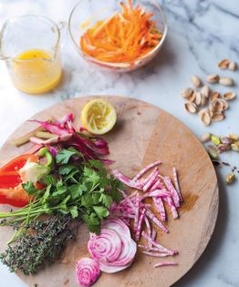 Matchstick salad with agave mustard dressing